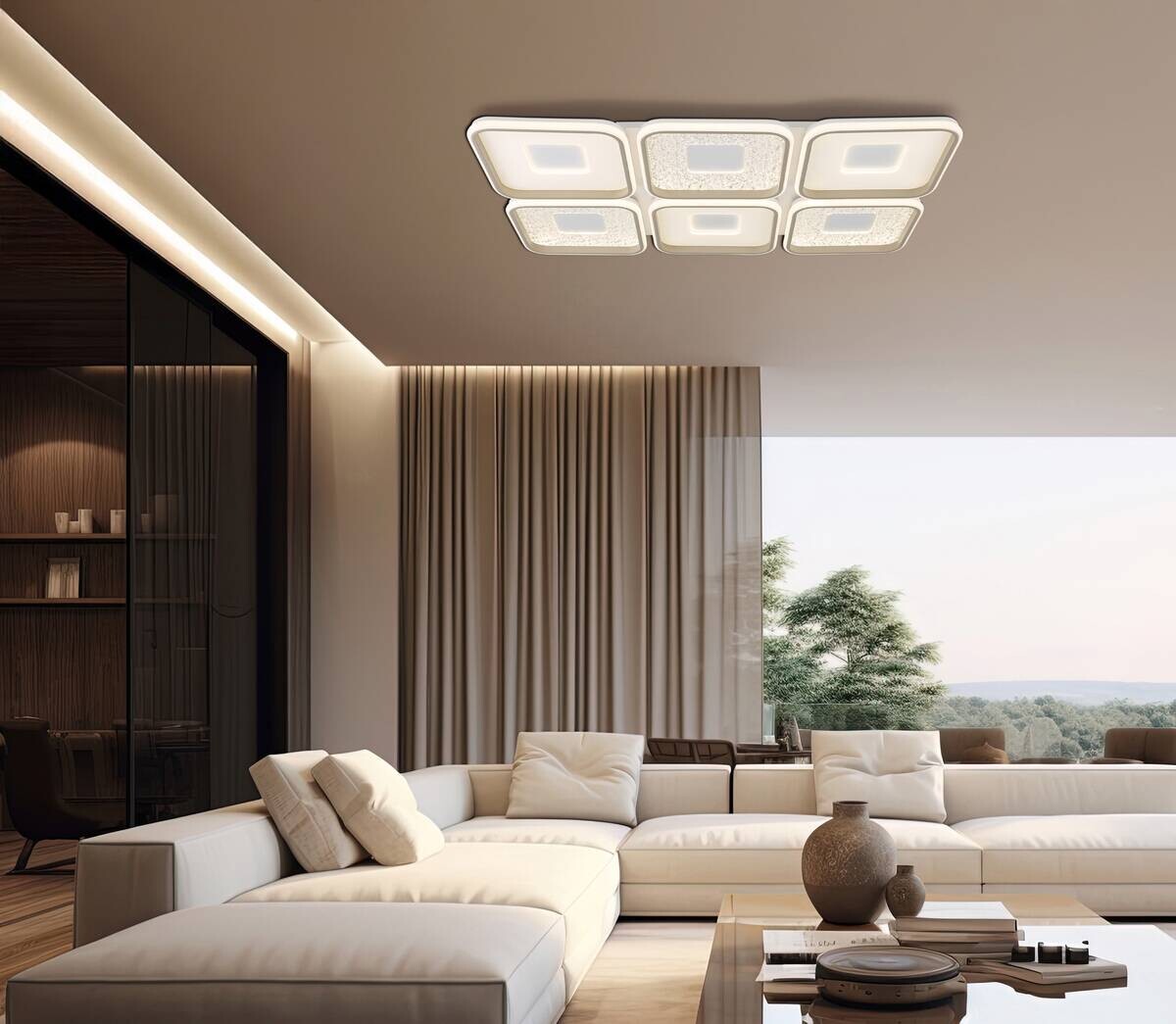 GLOBO LED-Deckenleuchte Opal sand weiß Kunststoff Metall B/H/L: ca. 67x7,8x100,1 cm 1 Brennstellen