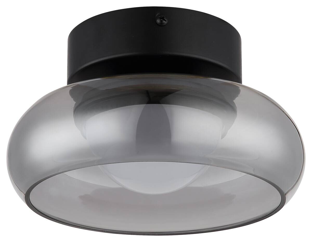 GLOBO Deckenleuchte schwarz Rauch Glas Metall B/H/L: ca. 26,5x15,5x26,5 cm