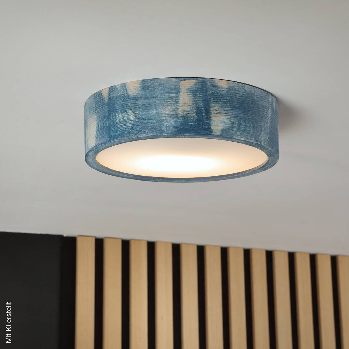 Lamkur Deckenleuchte hellbraun blau Glas Holz B/H/L: ca. 28x28x10 cm 1 Brennstellen