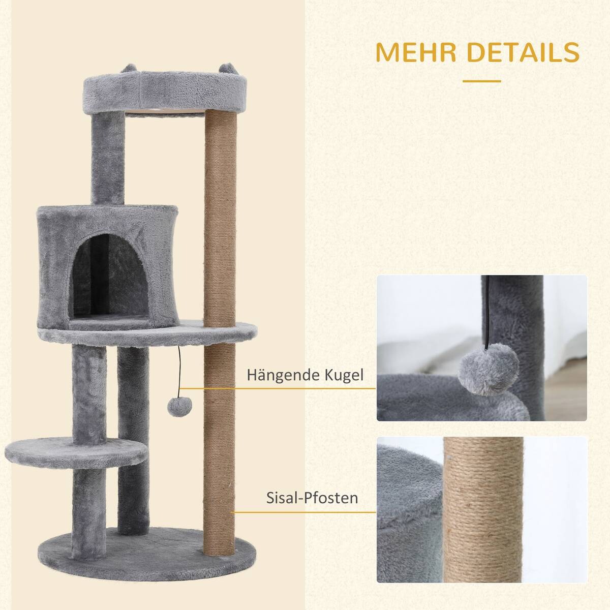 PawHut Katzenbaum grau Sisal B/H/L: ca. 48x104x48 cm