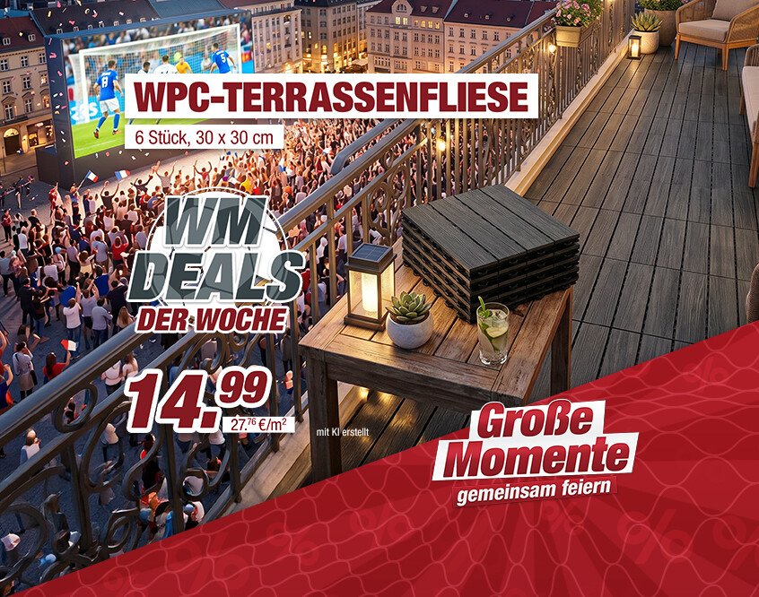 Unsere Werbe Highlights - WPC-Terrassenfliese 30x30 grau