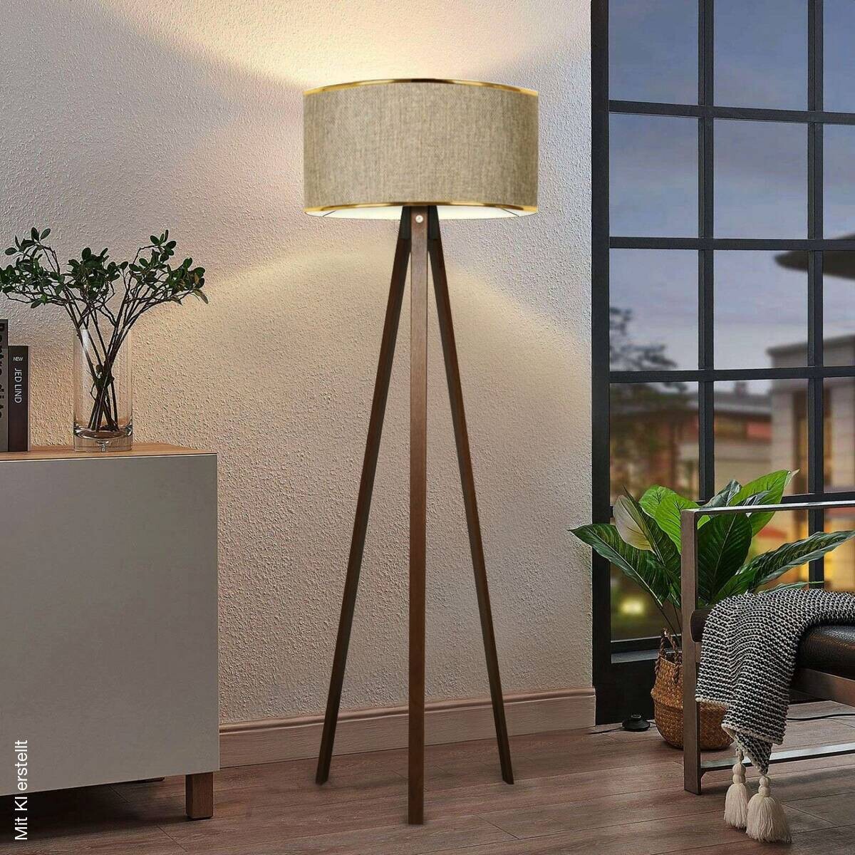 Opviq Stehlampe gold beige Holz B/H/T/L/D: ca. 38x140x38x38x38 cm E27 1 Brennstellen