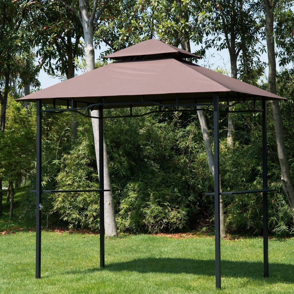 Outsunny Gartenpavillon café braun Stahl B/H/L: ca. 150x255x245 cm