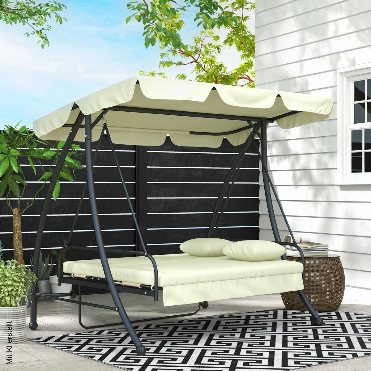 Outsunny Hollywoodschaukel cremeweiß Polyester B/H/L: ca. 125x170x200 cm