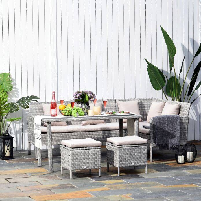 Outsunny Gartensitzgruppe grau Polyrattan B/H/L: ca. 142x75x125 cm