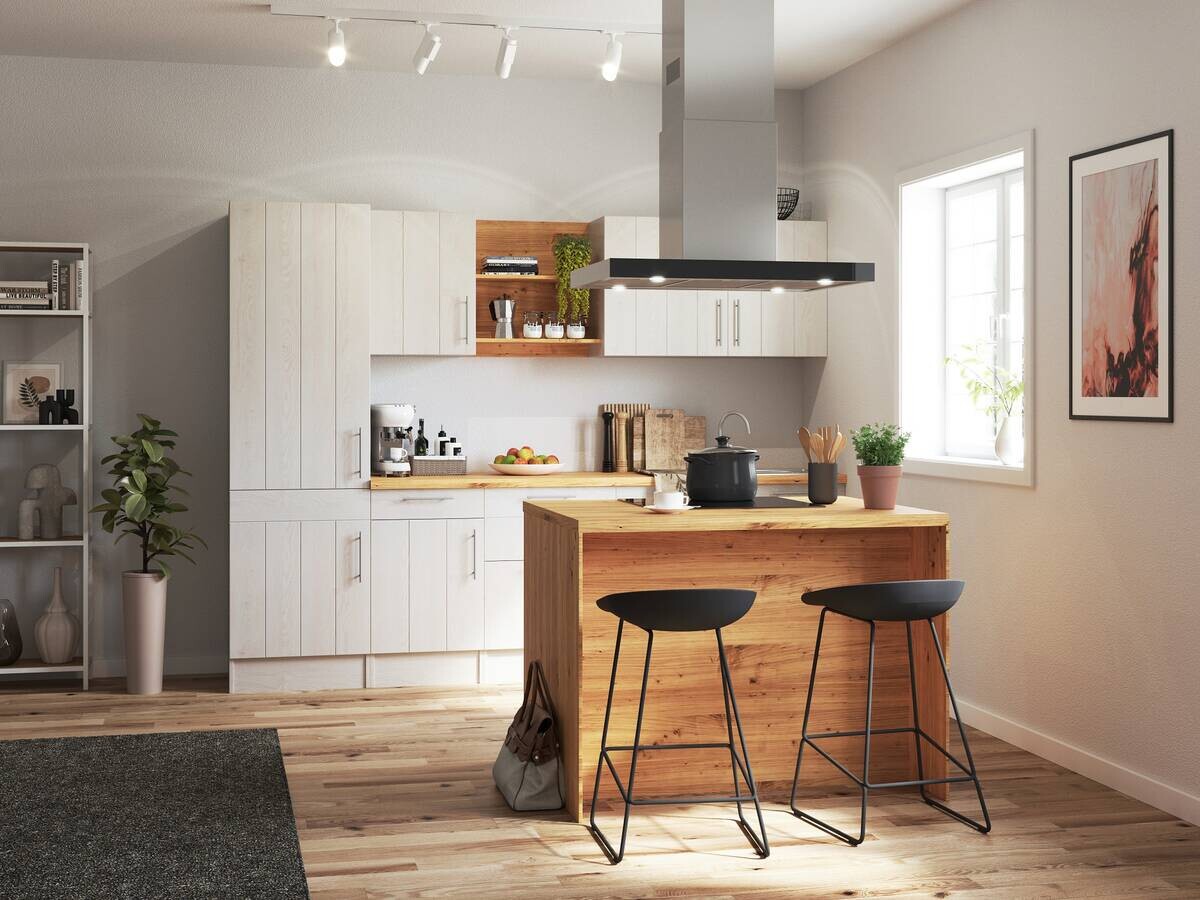 Respekta Inselküche Anton weiß Lärche Nachbildung B/H/T: ca. 280x211x60 cm