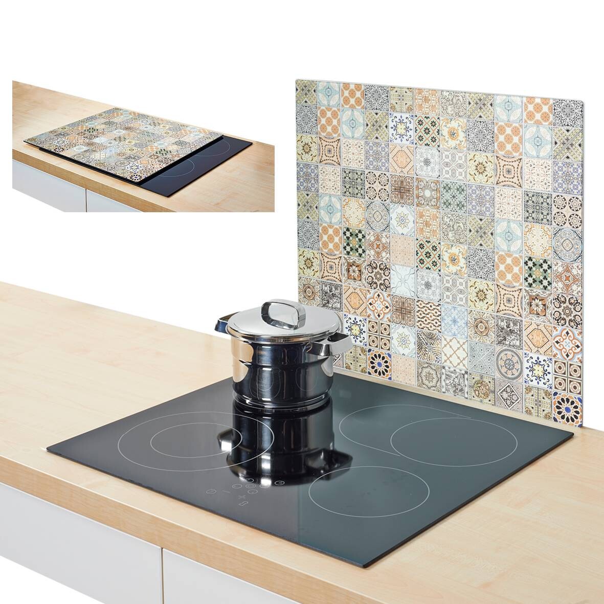 Zeller Herdblende-/Abdeckplatte Mosaik beige Glas B/H/L: ca. 50x0,8x56 cm