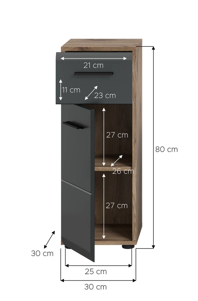 Schrank Ice Nox Oak Nachbildung schwarz matt B/H/T: ca. 30x80x30 cm