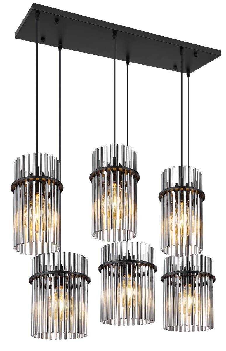 GLOBO Pendelleuchte mattschwarz Rauch schwarz Glas Metall B/H: ca. 92,5x125 cm E27 6 Brennstellen
