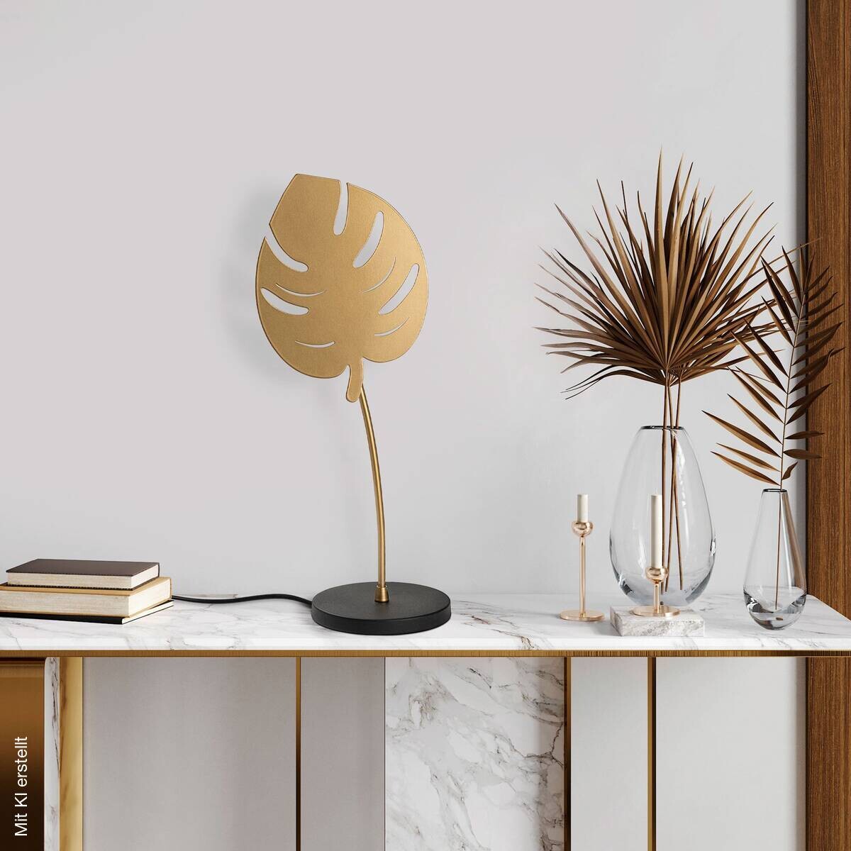 Opviq Tischleuchte gold B/H/T: ca. 21x56x17 cm E14 1 Brennstellen