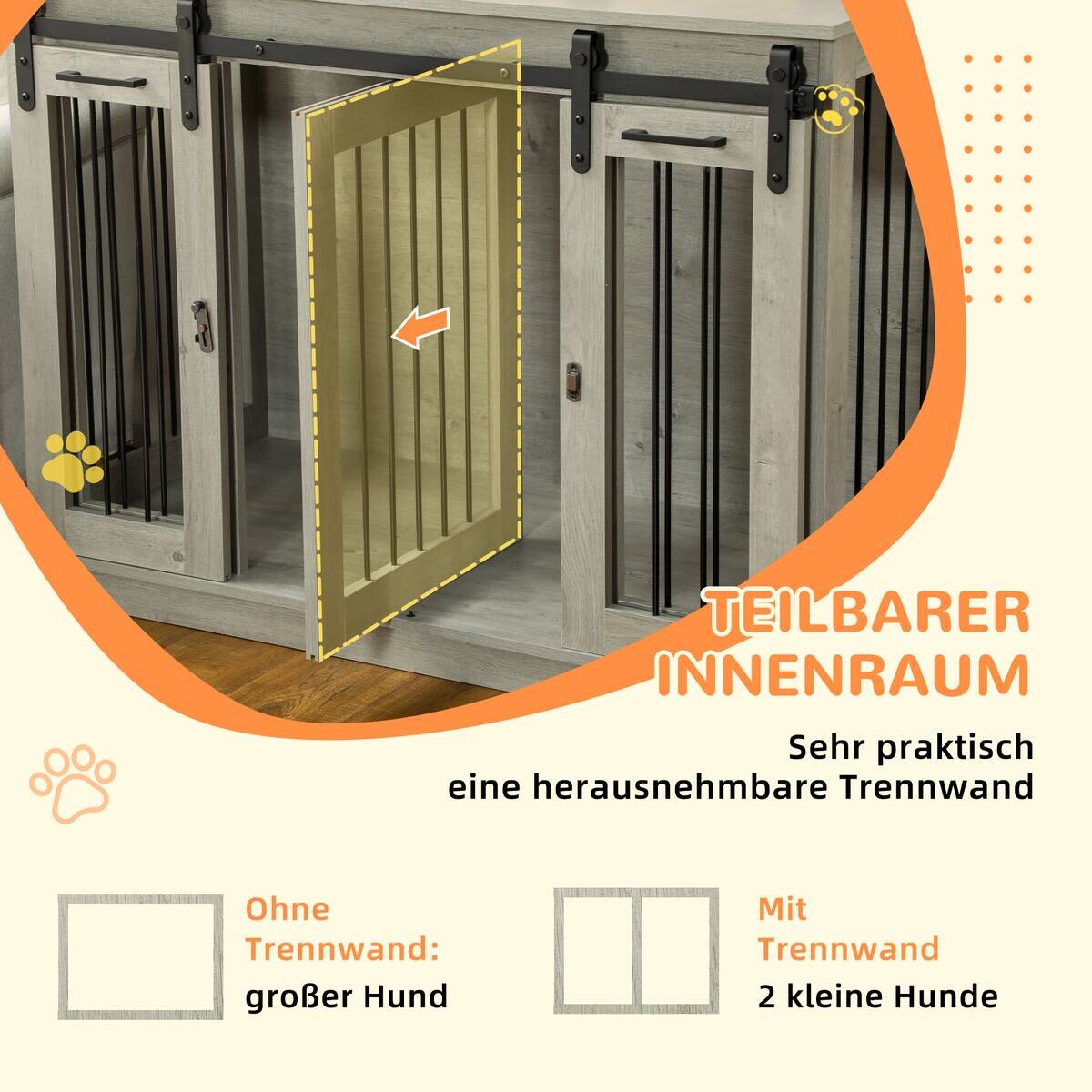 PawHut Hundekäfig grau MDF B/H/L: ca. 60x88,5x120 cm