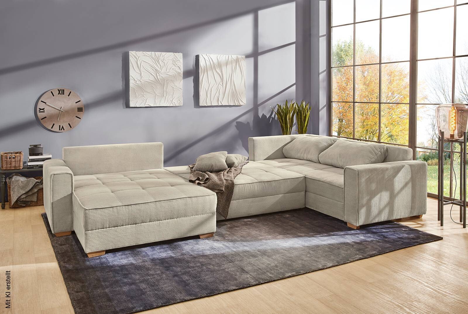 Wohnlandschaft Greige Microfaser B/H/T: ca. 379x86x227 cm | Greige | 379,00/86,00/227,00 cm