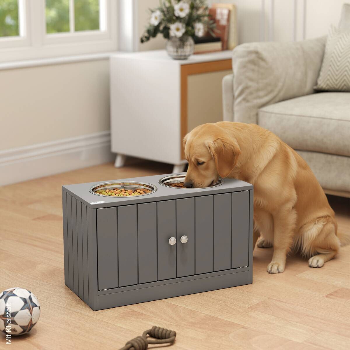 PawHut Futterstation grau MDF B/H/L: ca. 30x35,5x60 cm