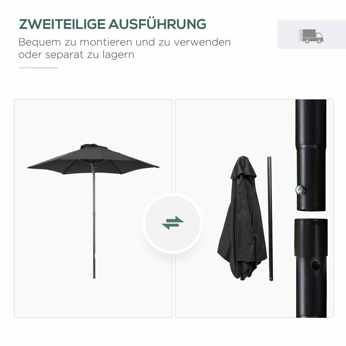 Outsunny Sonnenschirm schwarz Polyester B/H/L: ca. 196x204x196 cm