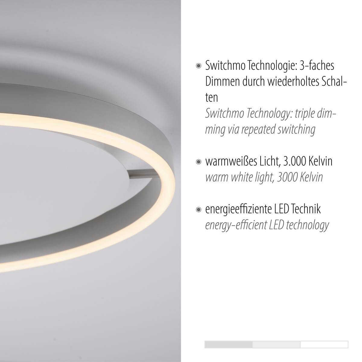 Just Light LED-Deckenleuchte RITUS 15391-95 weiß Alu Metall H/D: ca. 5,3x39,3 cm 1 Brennstellen