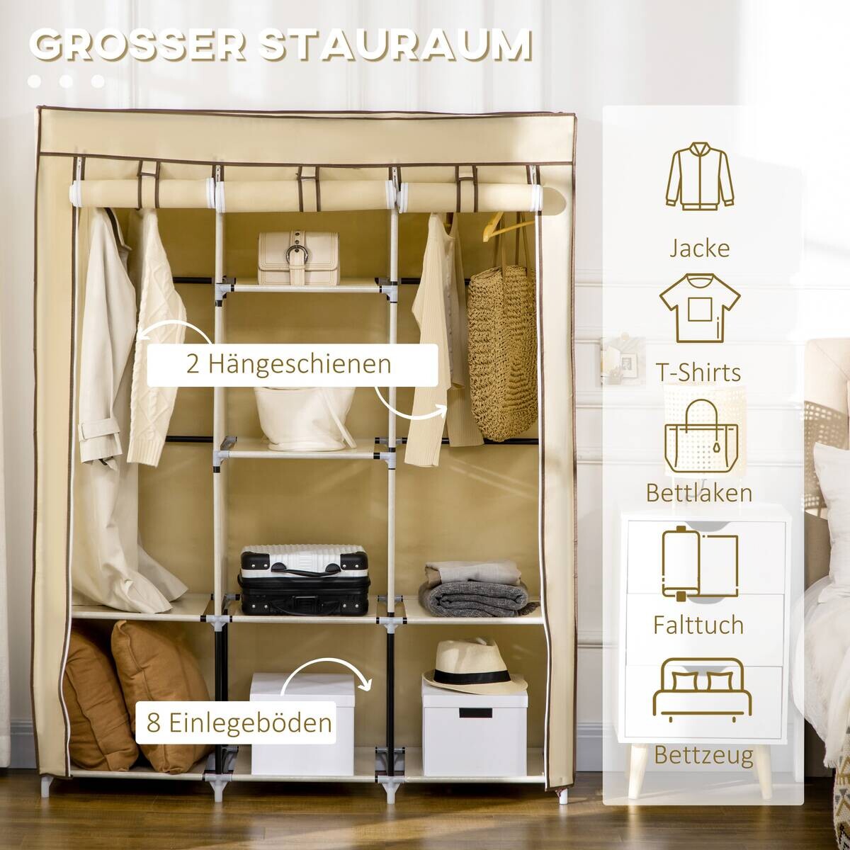HOMCOM Kleiderschrank beige Edelstahl B/H/L: ca. 43x125x162,5 cm