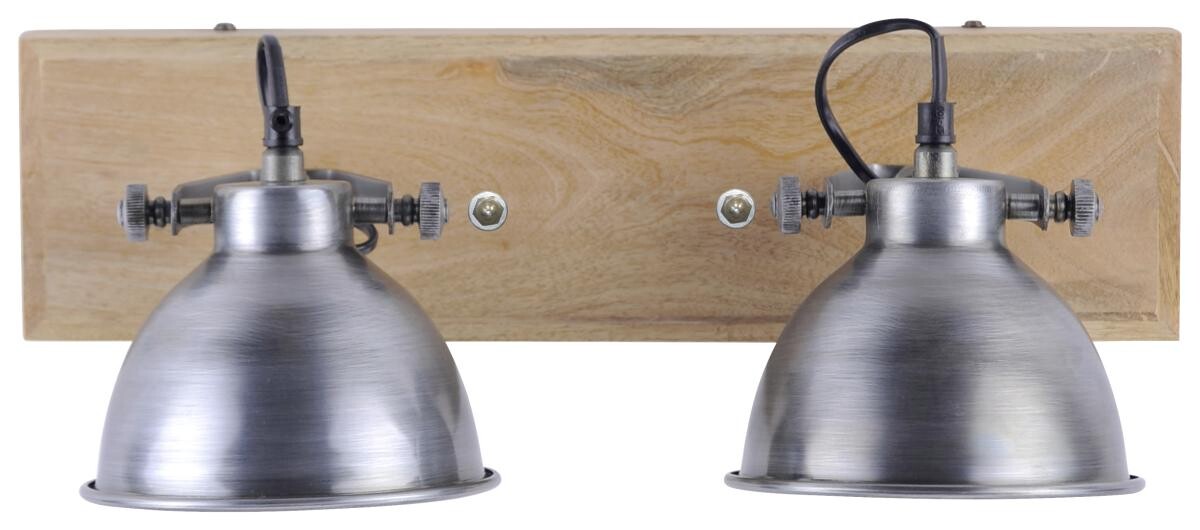 Just Light Spot Samia stahlfarbig Echtholz Metall B/H/L: ca. 24x22x45 cm E14 2 Brennstellen