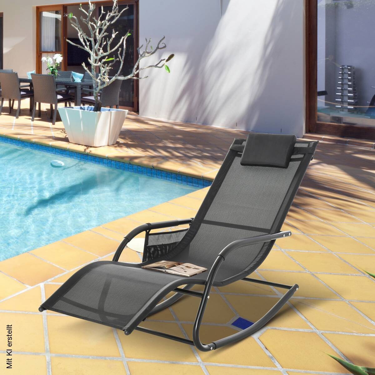 Outsunny Schaukelstuhl schwarz Metall B/H/L: ca. 62x88x150 cm