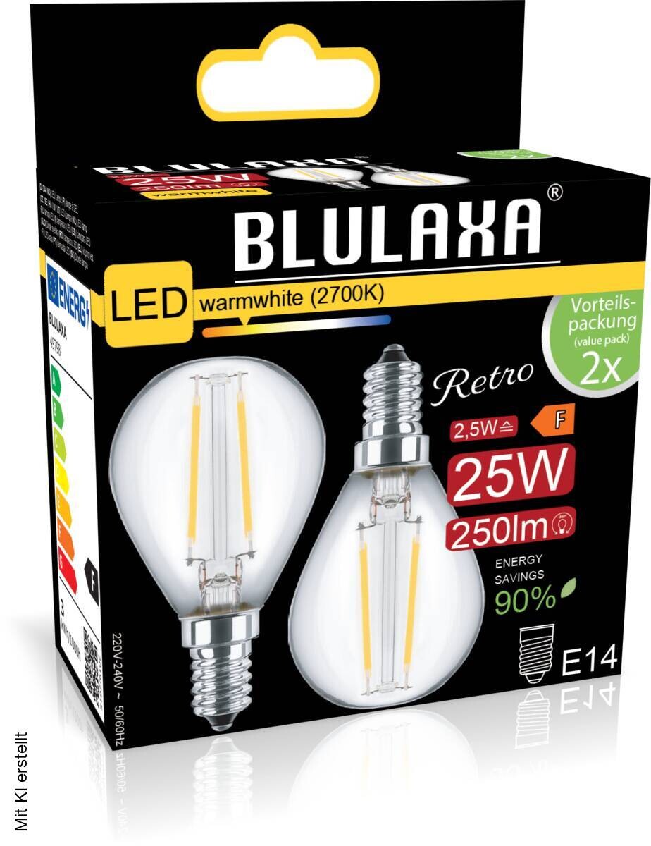 Blulaxa LED-Leuchtmittel Filamentlampe 49798 2er Pack E14
