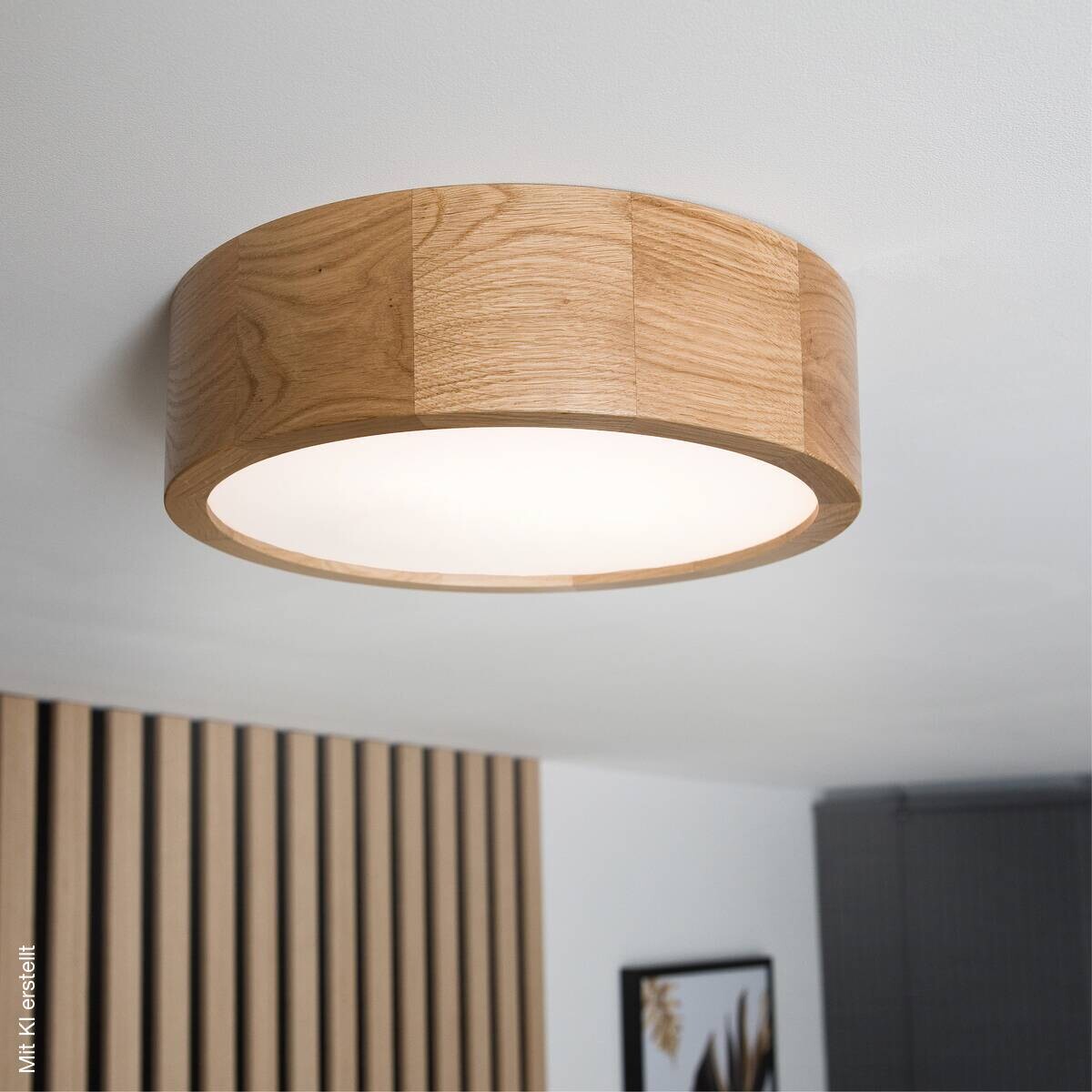 Lamkur Deckenleuchte Eiche Glas Holz B/H/L: ca. 28x28x10 cm
