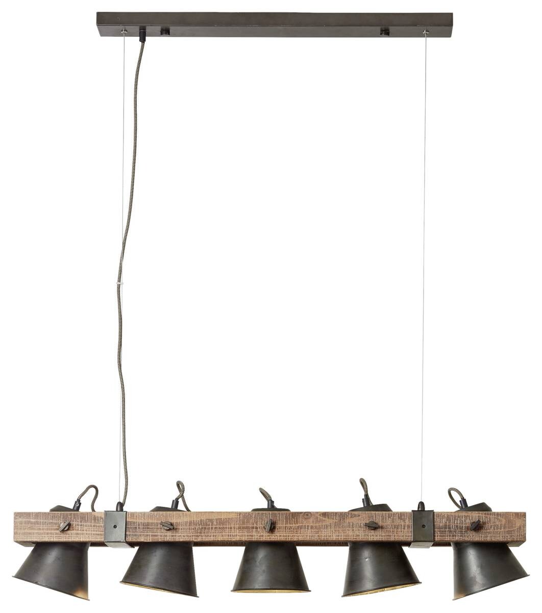 Brilliant Pendelleuchte Plow schwarz dunkelbraun Metall Holz B/T/L: ca. 95x20x115 cm E27 5 Brennstellen
