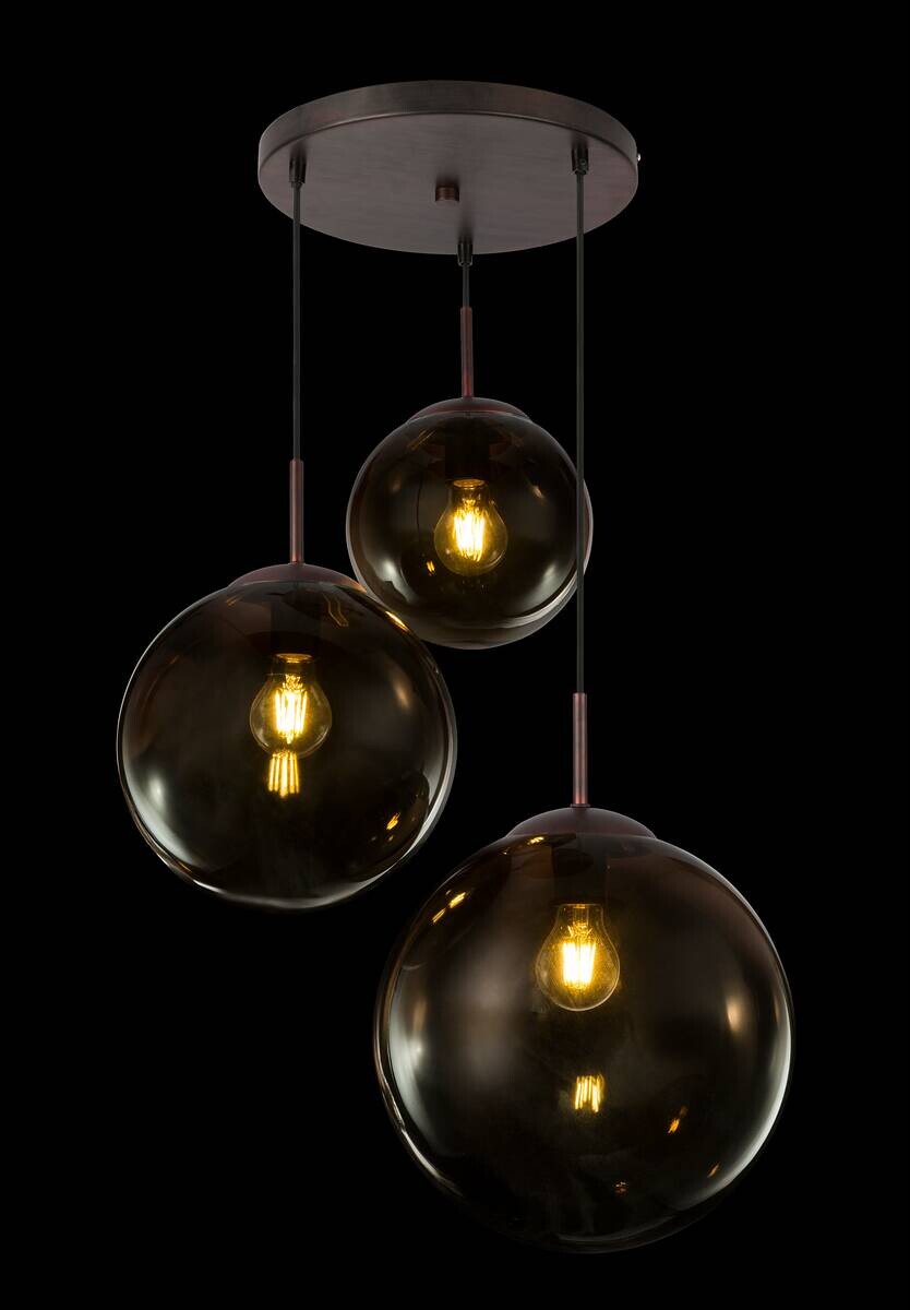 GLOBO Pendelleuchte Varus braun amber Glas Metall H/D: ca. 120x51 cm E27 3 Brennstellen