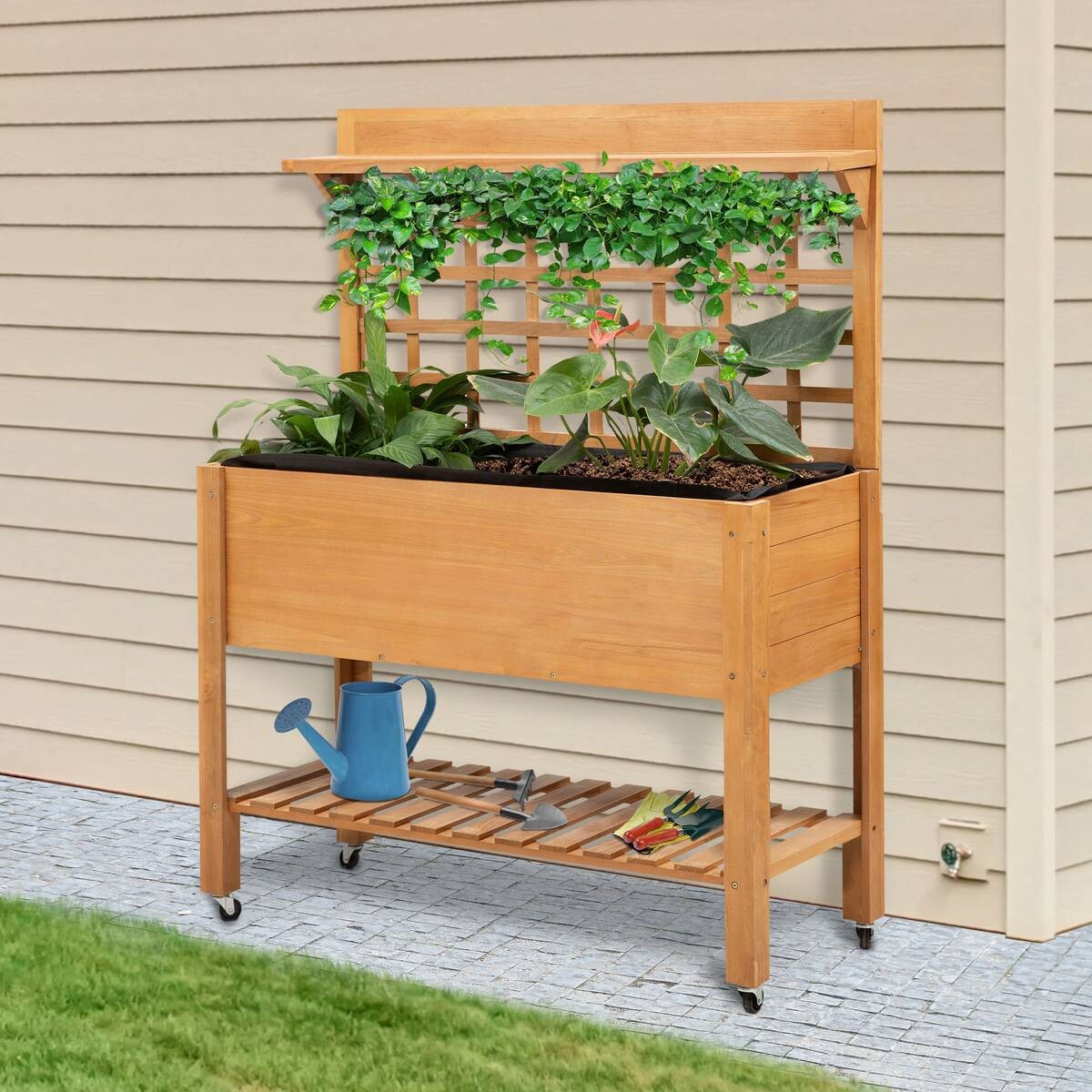Outsunny Pflanztisch hellbraun B/H/L: ca. 40x135x105 cm