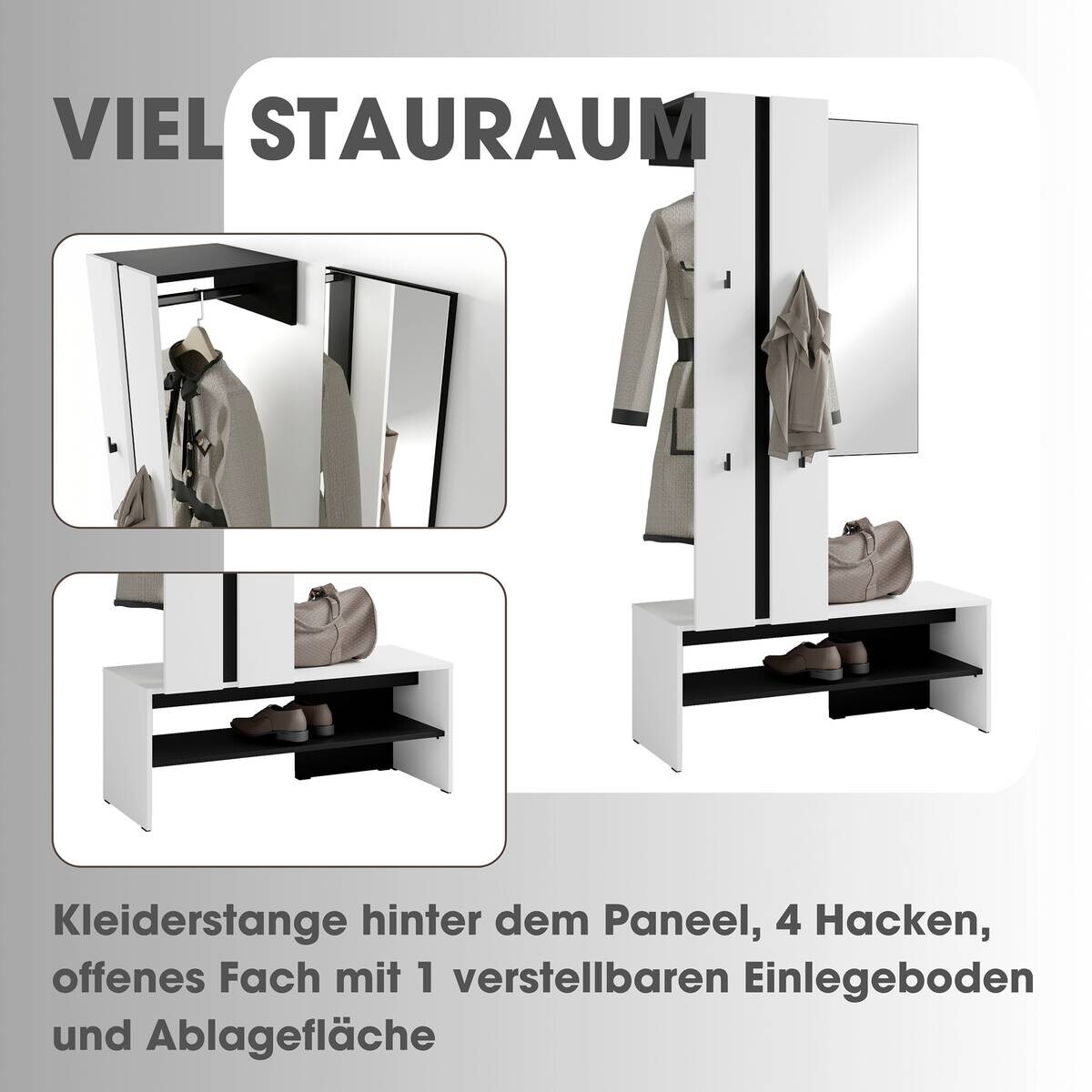 Garderobenset NANTE weiß schwarz B/H/T: ca. 100x186x40 cm