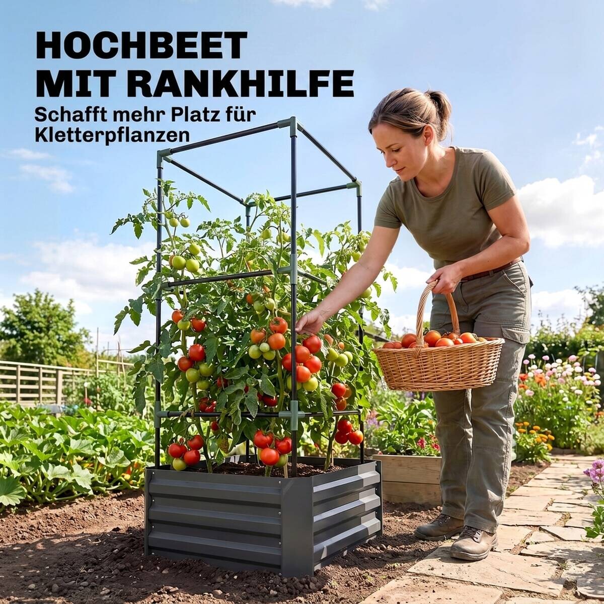 Outsunny Hochbeet mit Rankgitter dunkelgrau B/H/T/L: ca. 61x140x61x61 cm