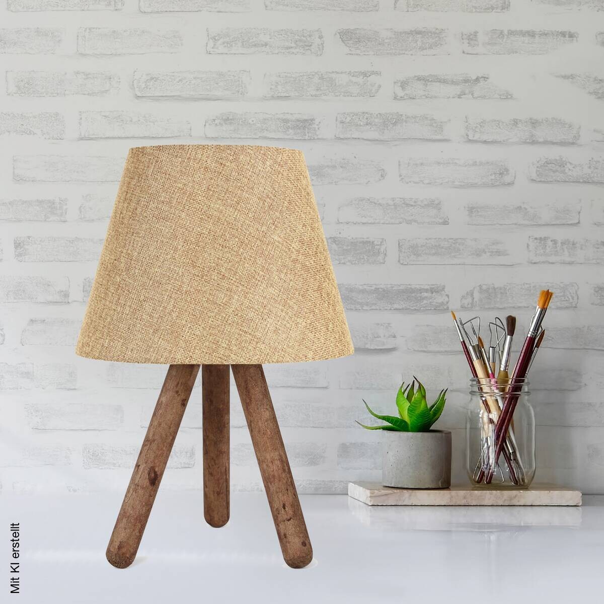 Opviq Tischleuchte AYD-637 braun beige PVC B/H/T/L/D: ca. 22x33x22x22x22 cm E27 1 Brennstellen