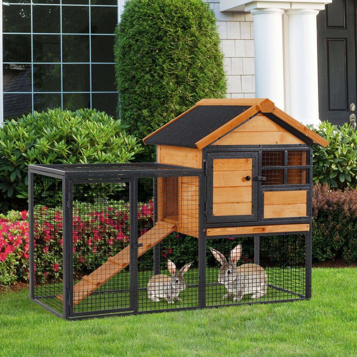 PawHut Stall dunkelgrau Holz B/H/L: ca. 63x122x92 cm