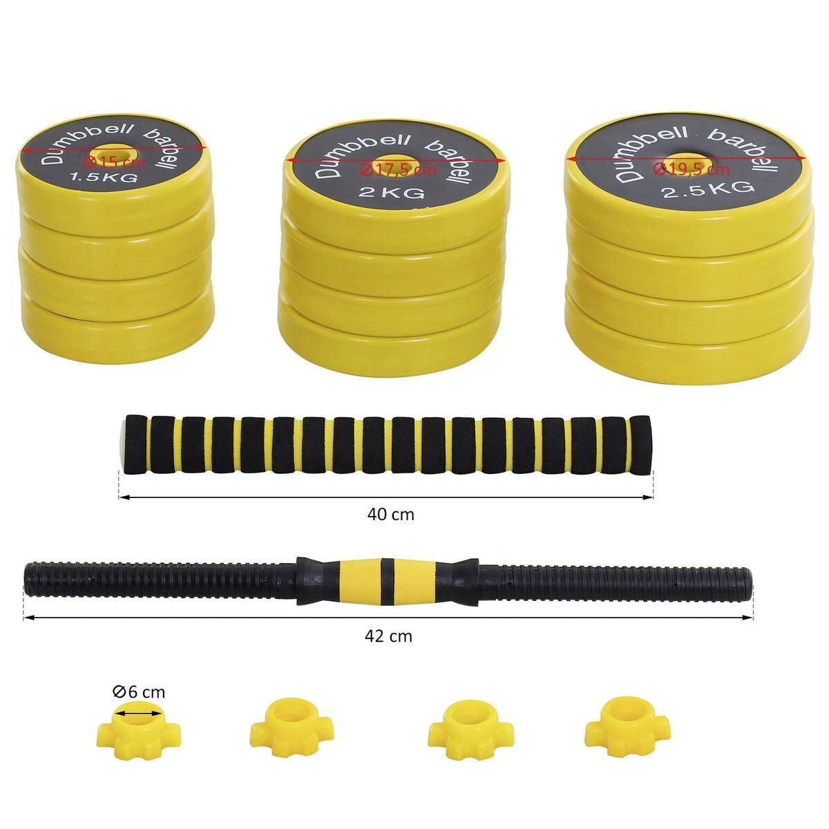 HOMCOM Hantelset 2in1 gelb Eisen B/H/L: ca. 19,5x19,5x152 cm
