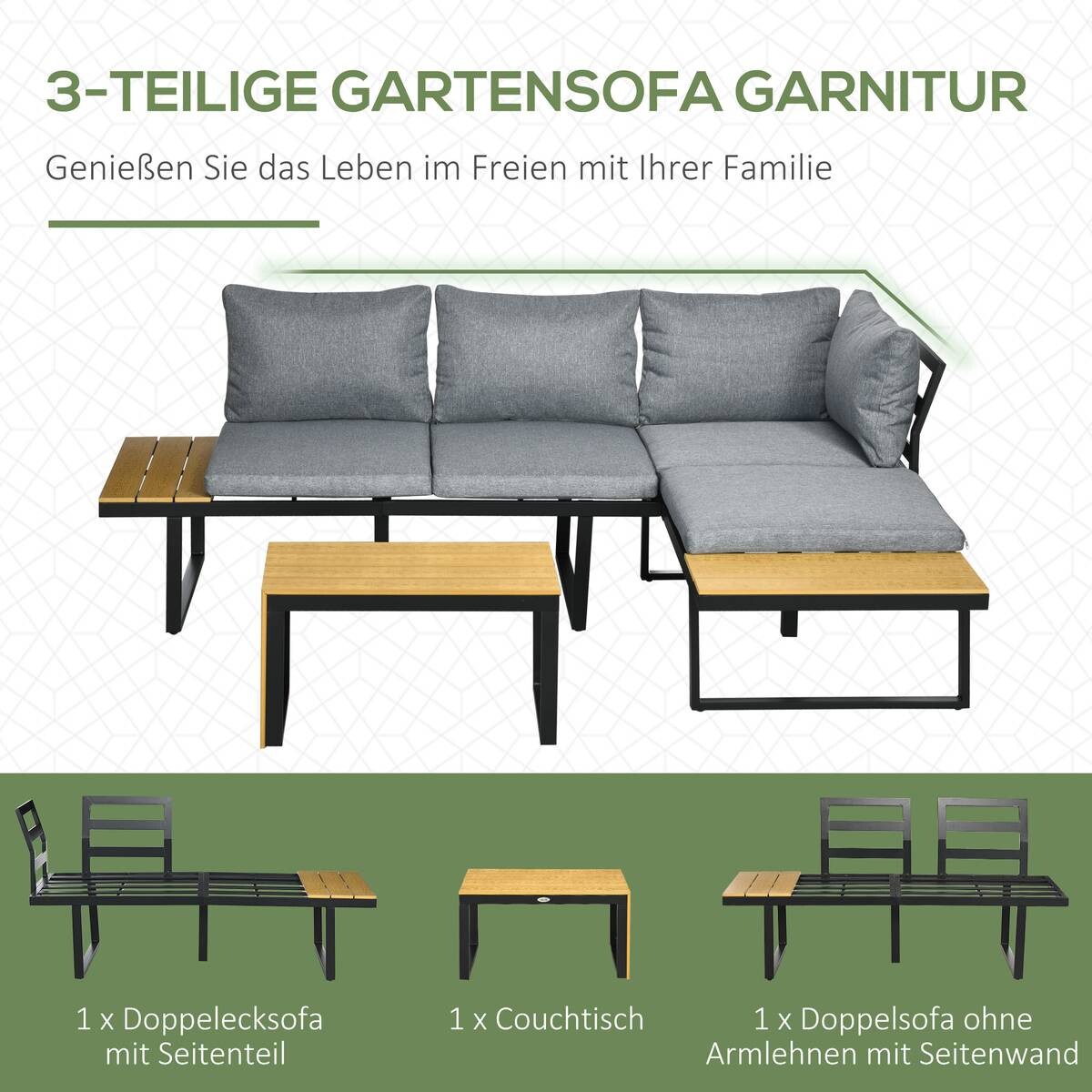 Outsunny Gartensitzgruppe hellgrau Aluminium B/H/L: ca. 78x72x150 cm