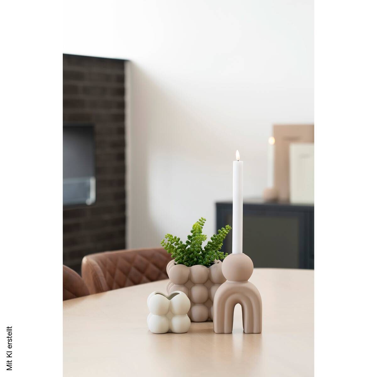 Kerzenhalter Candle braun Steinzeug B/H/L: ca. 6,5x17x10,5 cm