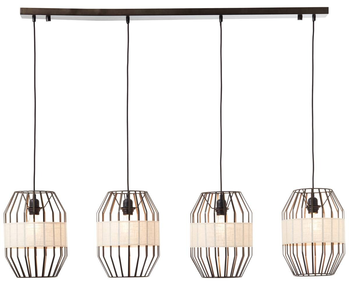 Brilliant Pendelleuchte Slope 99480/76 schwarz natur Metall Textil B/H/T: ca. 129x124x23 cm E27 4 Brennstellen