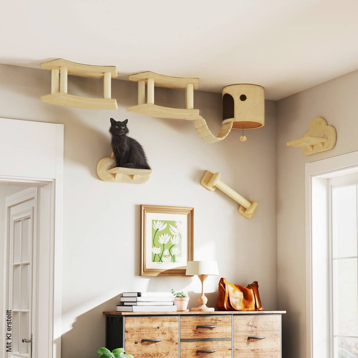 PawHut Katzen Kletterwand Set beige Spanplatte B/H/L: ca. 34x28x133 cm