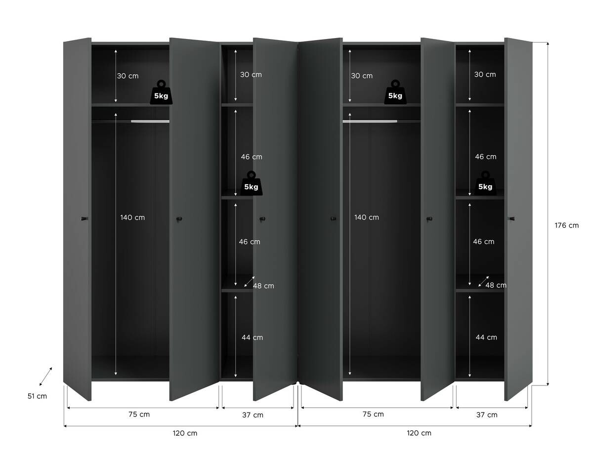 Kleiderschrank DARWIN anthrazit B/H/T: ca. 240x176x51 cm