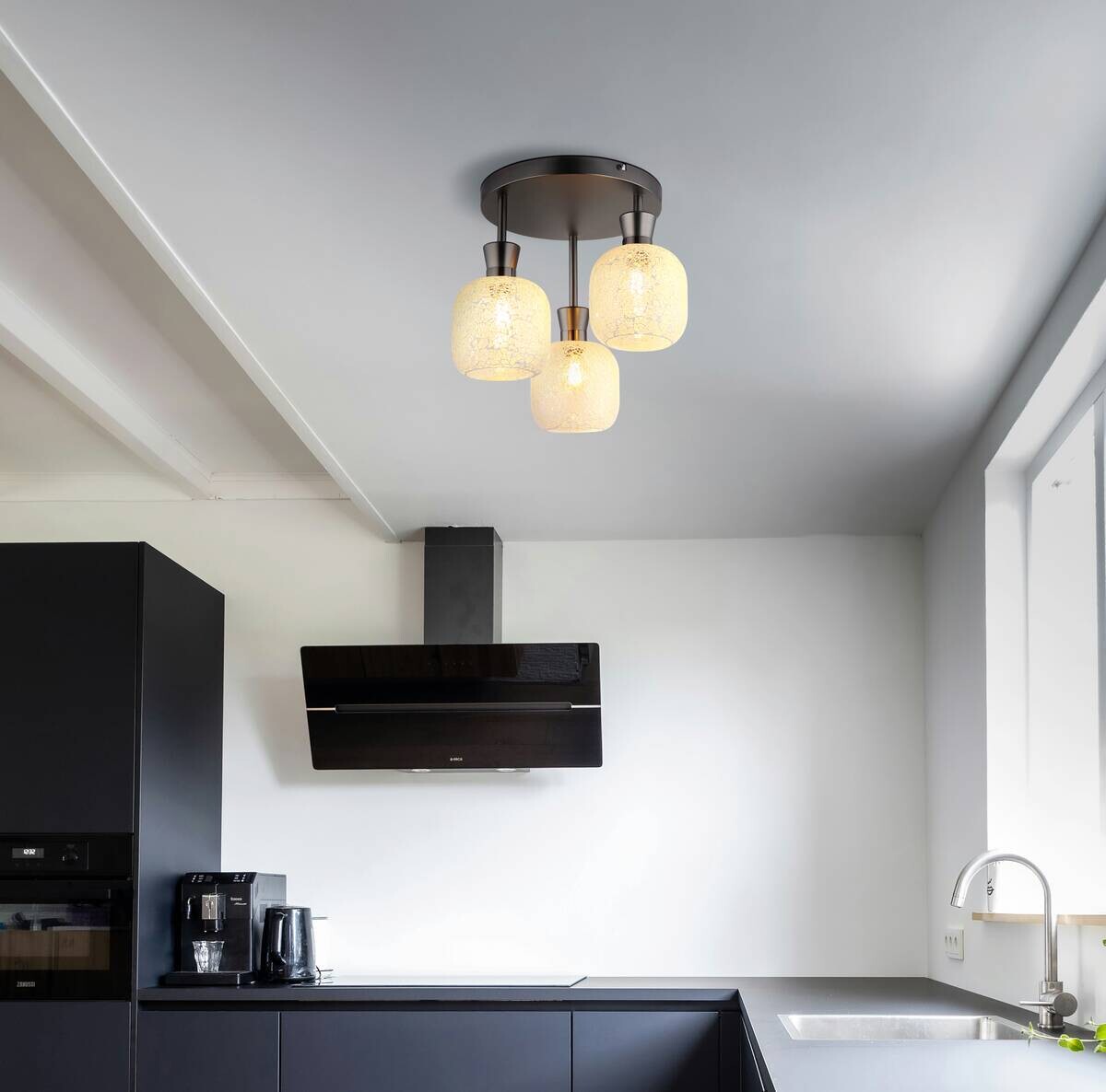 GLOBO Deckenleuchte Chrom schwarz Metall Glas B/H/L: ca. 21x32x29 cm 3 Brennstellen