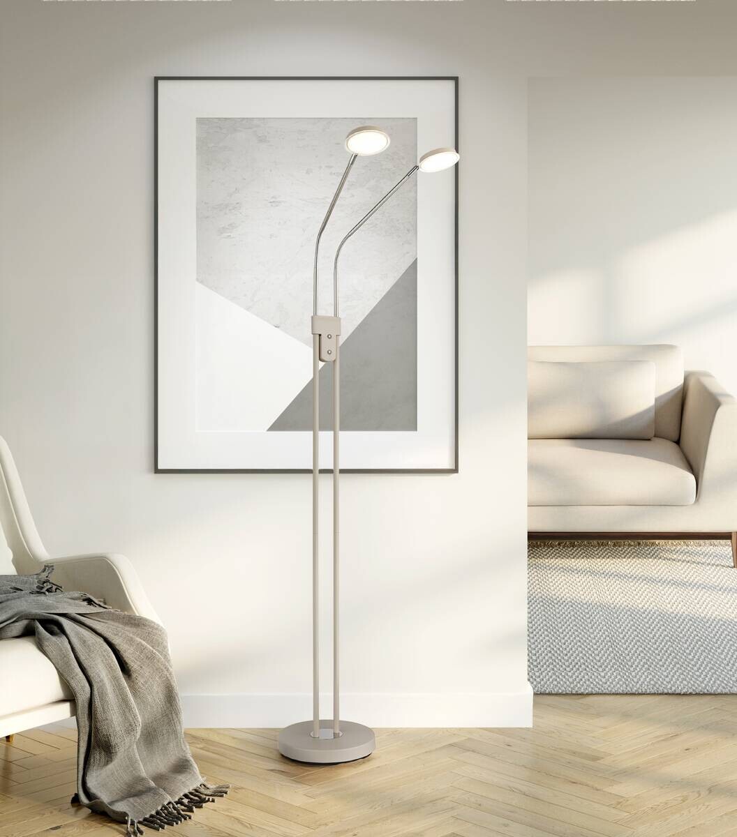 GLOBO Stehlampe sand Metall B/H/T: ca. 25x173x55 cm 2 Brennstellen