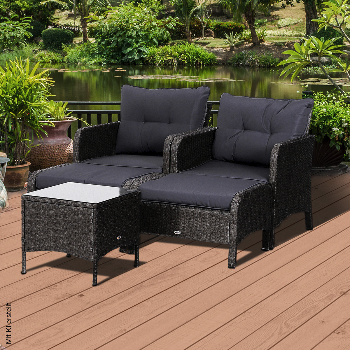 Outsunny Gartensitzgruppe dunkelgrau Polyrattan