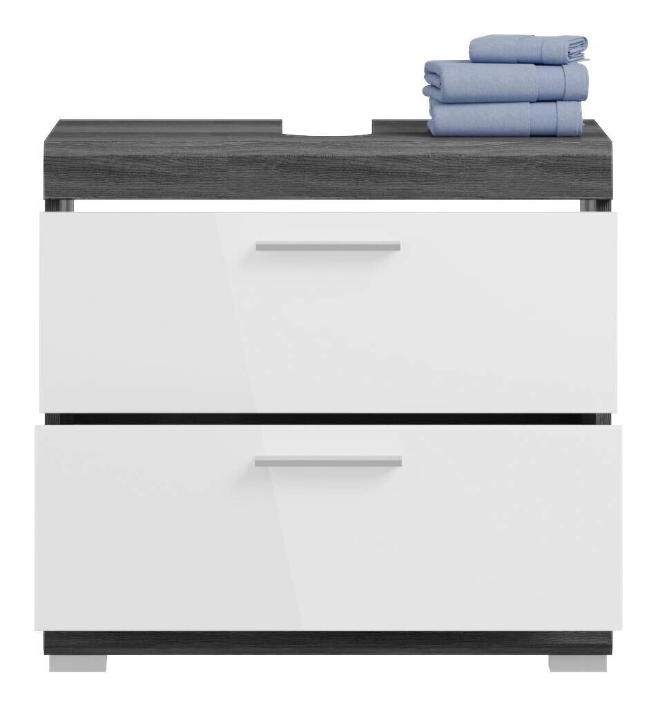 Waschbeckenunterschrank Scout Rauchsilber Nachbildung weiß Hochglanz B/H/T: ca. 60x56x34 cm