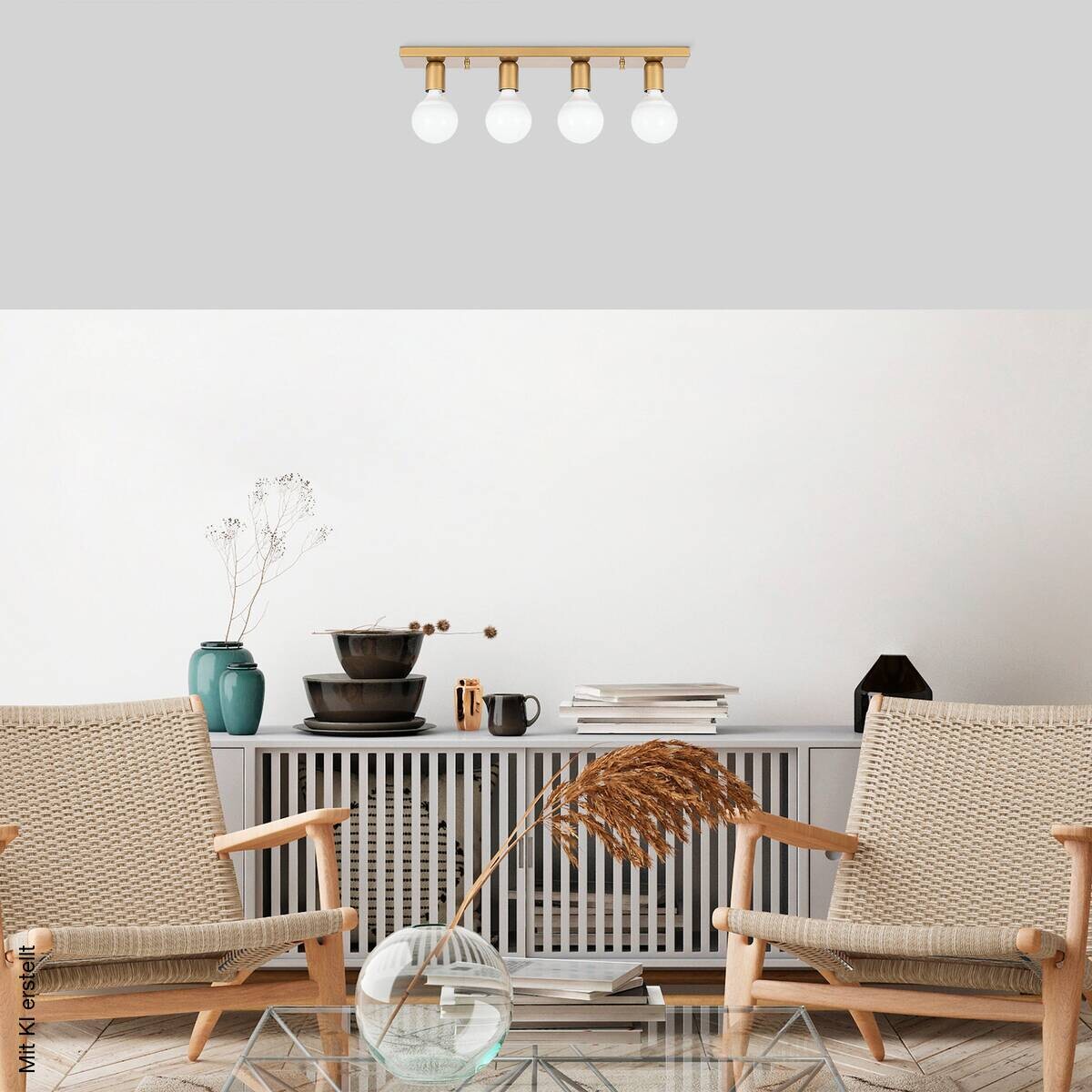 Opviq Deckenleuchte gold Metall B/H/T/L: ca. 60x10x10x60 cm E27 4 Brennstellen