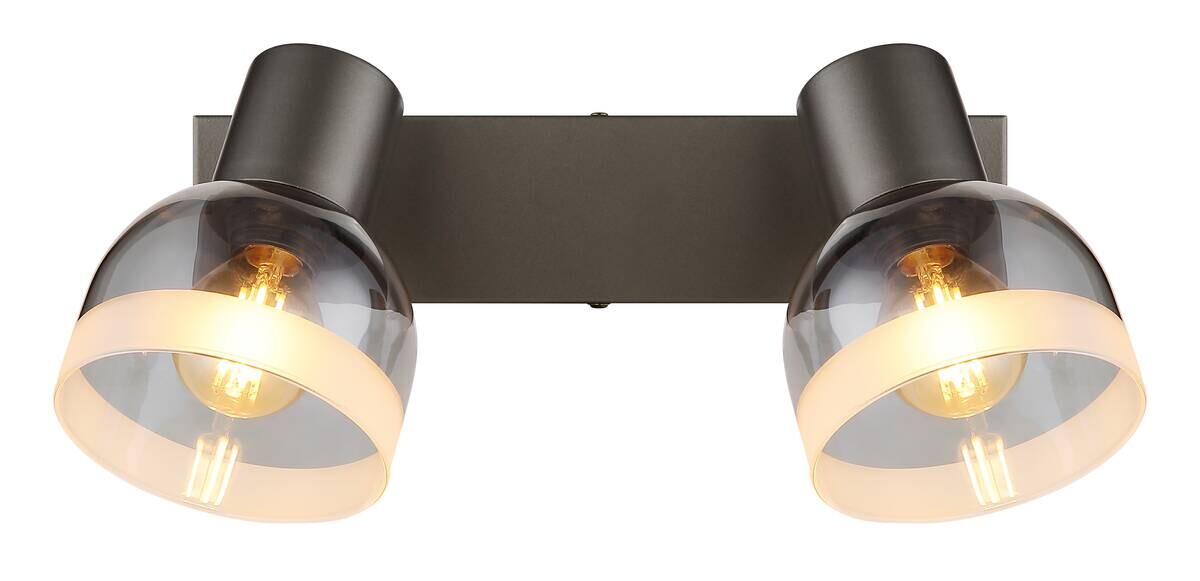 GLOBO Spot Rauch schwarz Glas Metall B/H/L: ca. 10x14x26 cm E14 2 Brennstellen