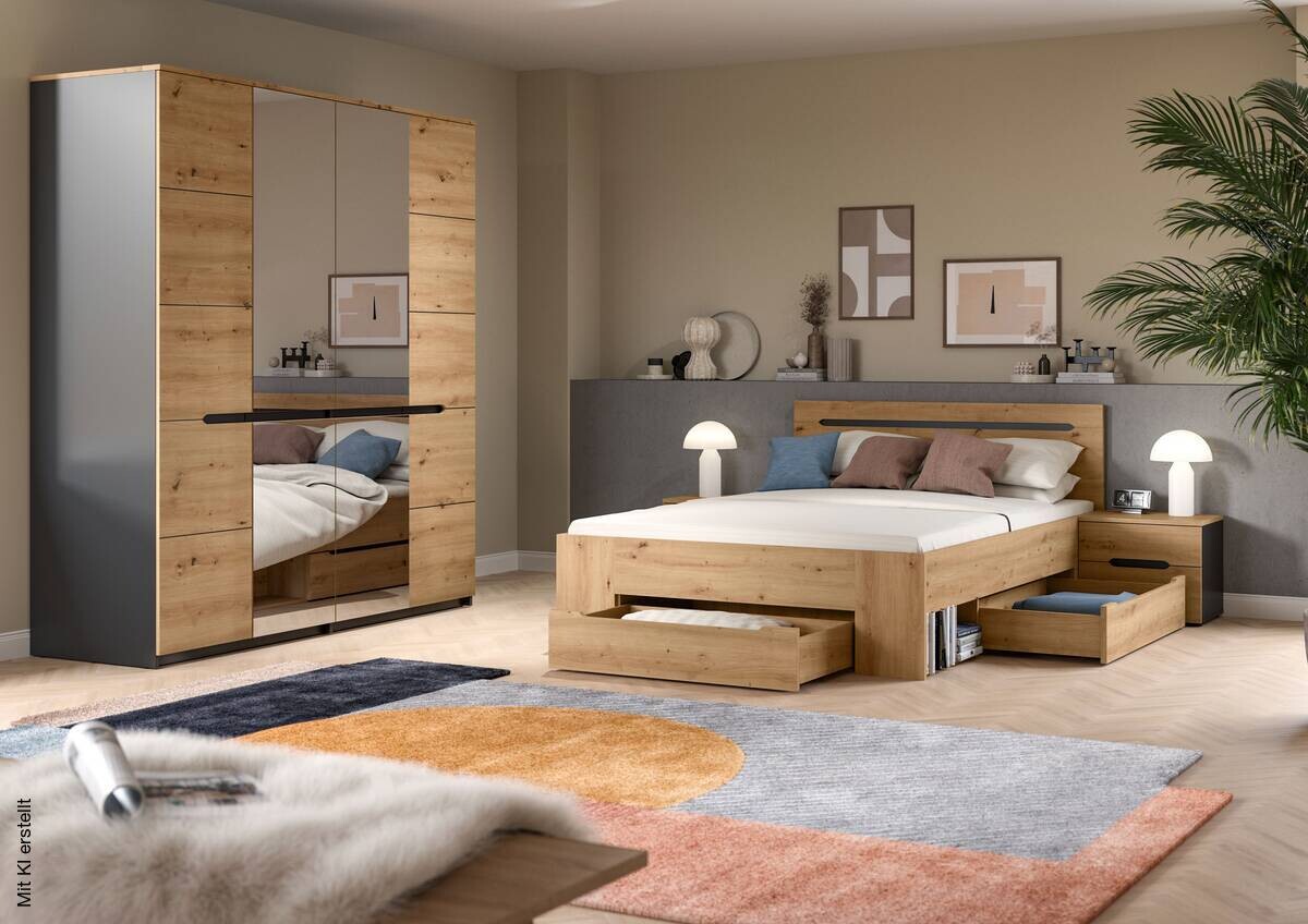 Schlafzimmer CANU, Set basaltgrau Artisan Nachbildung