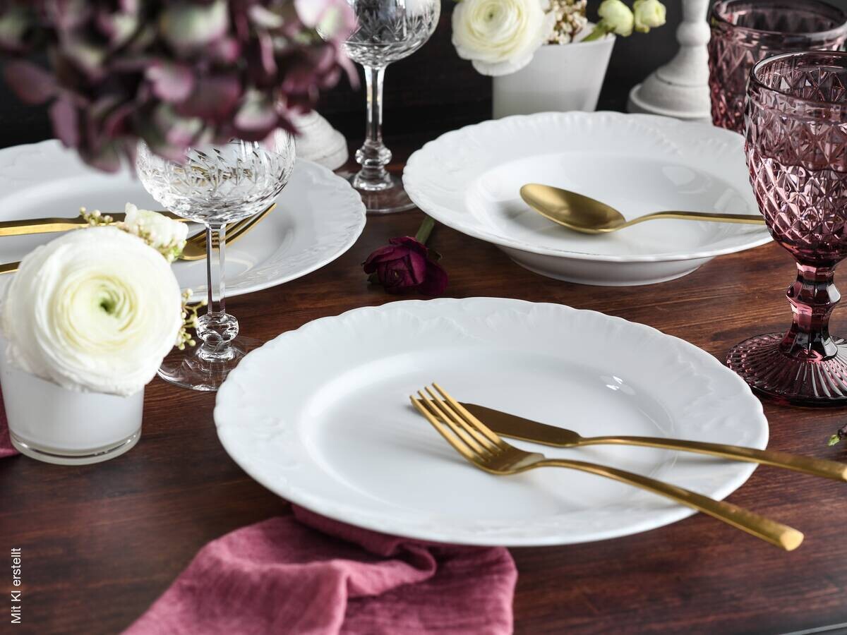 CreaTable Tafelservice Rokoko weiß Porzellan 12 tlg