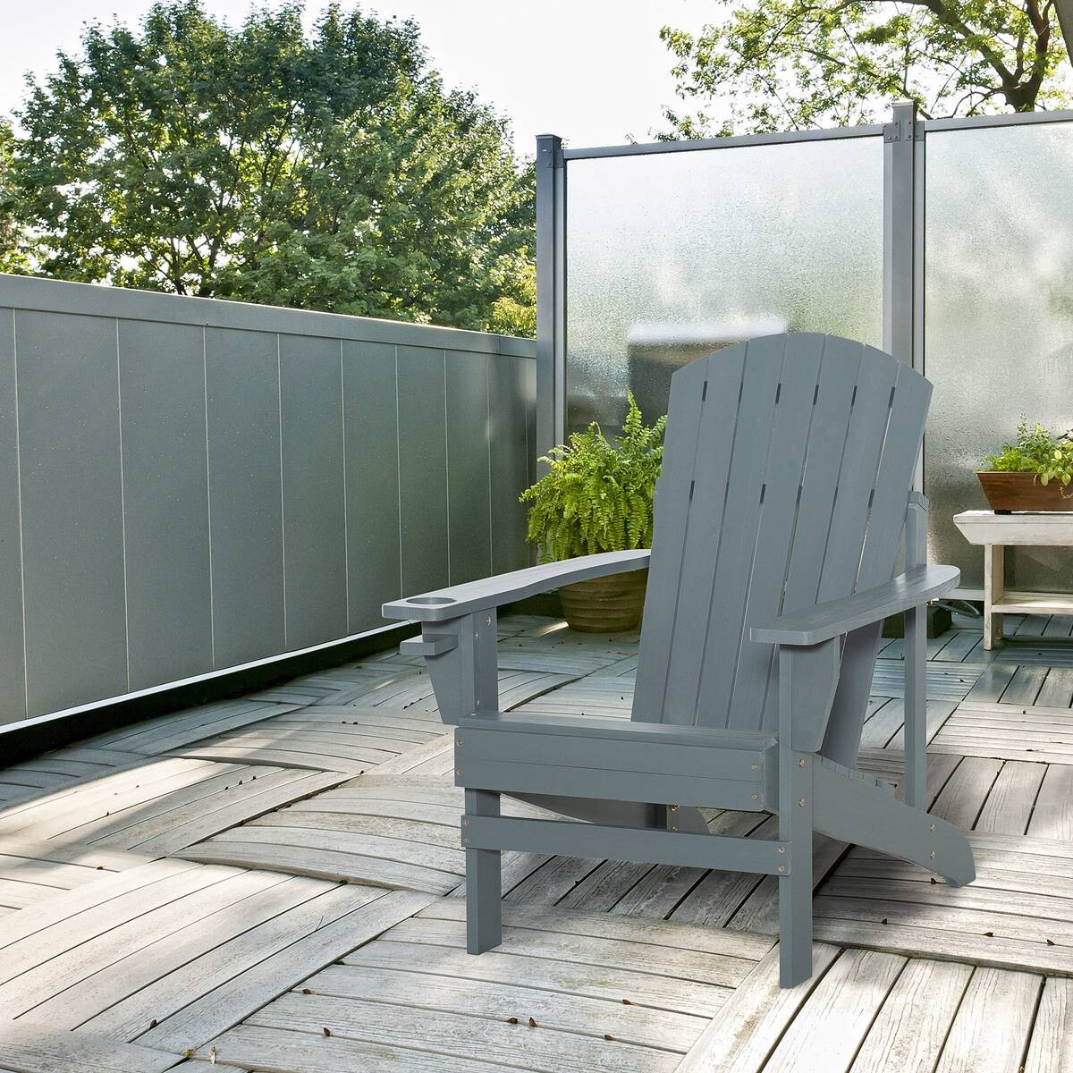 Outsunny Gartenstuhl dunkelgrau Holz B/H/T: ca. 97x93x73 cm