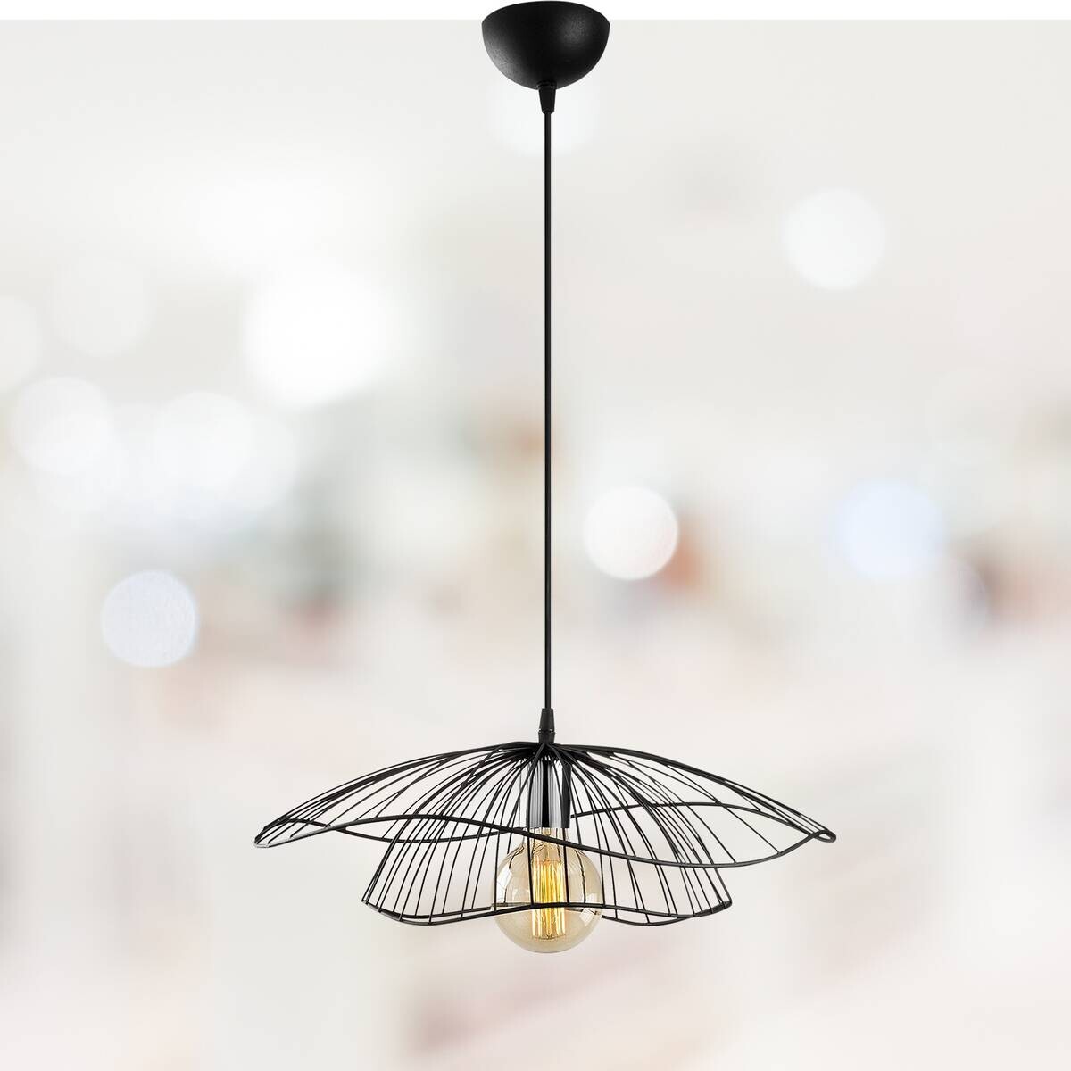 Opviq Pendelleuchte Tel schwarz Metall B/H/T/L/D: ca. 50x111x50x50x50 cm E27 1 Brennstellen