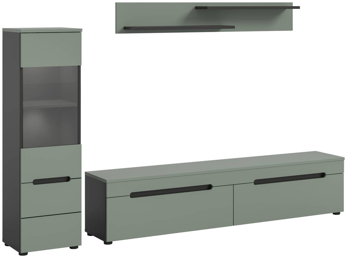 Wohnwand Canu grün basaltgrau Nachbildung B/H/T: ca. 221x141x33 cm