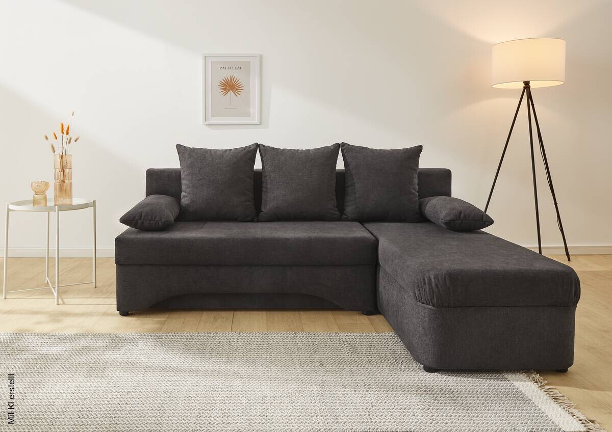 Ecksofa mit Bettfunktion und Bettkasten grau Microfaser B/H/T: ca. 191x70x142 cm