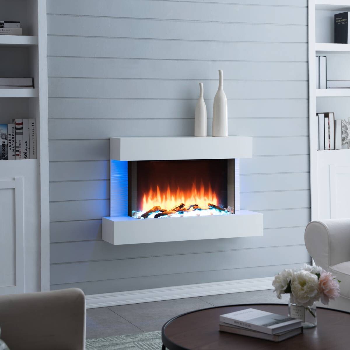 Balderia Wandkamin Elektrischer-Kamin Aidan weiß MDF B/H/T: ca. 100x63,2x24 cm